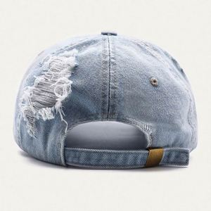OEM Custom <b>Plain</b> Blank Worn Out Denim Baseball <b>Cap</b>,Unisex Distressed Denim Fabric Dad Hat,Luxury Gorras Washed Blue Jeans <b>Cap</b> - Product Image 5