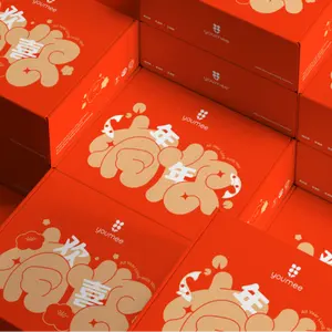 골드 스탬핑에 귀여운 패턴의 빨간 축제 새해 브랜드 시리즈 제품 포장 책 모양의 상자