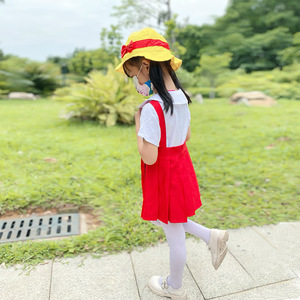 Costume de cosplay Chibi Maruko Chan, jupe rouge, chemise blanche, chapeau jaune, tenue pour enfants de 5 à 7 ans, printemps 2025 - Product Image 2