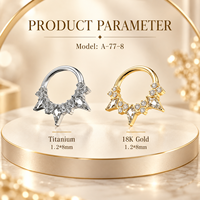 Anneau de piercing personnalisable en titane ASTM F136 G23 avec fermoir articulé, motif étoile et zircone cubique mélangée, pour septum, nez, hélix et tragus