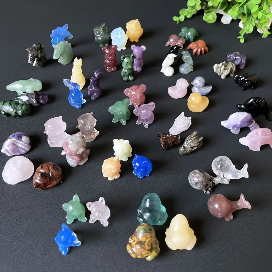 Groothandel Diverse Jasper Gesneden Crystal Stone Whale Hond Kat Bear Bunny Kikker Mini Crystal Animal Carving