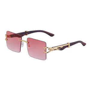 Lbashaes-gafas de sol Retro sin montura para hombre y mujer, anteojos de sol con montura cuadrada de guepardo personalizados, de marca de lujo a la moda