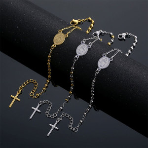 Pulseras Religiosas de Acero Inoxidable 316L, Chapadas en Oro de 14k y 18k, con Cuentas Católicas y Dijes, Pulsera de Rosario para Hombre y Mujer - Product Image 1