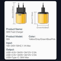 30W PD 3.0 Double Port Type C Chargeur Compact à Charge Rapide Mini USB C Chargeur Mural pour iPhone 16 15 Series Galaxy iPad