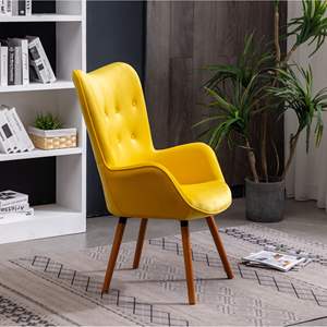 DB Doarnin Contemporary Silky Velvet Tufted <b>Accent</b> <b>Chair</b> <b>Yellow</b> Button Back for Living Room - Product Image 5