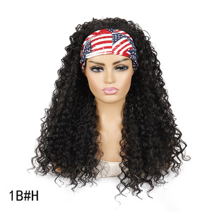 Perruque tressée longue et bouclée avec bandeau, en fibre synthétique résistante à la chaleur, noir naturel, pour femmes, usage quotidien, fête, cosplay - Product Image 3