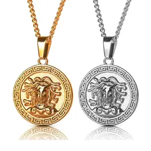 Collar con Medallón de Moneda Griega Medusa Vintage de Olivia Streetwear, Joyería Hiphop para Hombre, Collar con Colgante de Medusa de Acero Inoxidable Dorado - Product Image 1