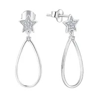 Silver Earrings Silverearrings 925 Sterling Silver Fashion Oval Drop Shape Cz Diamond Star Dangle Huggies Hoop Earrings Jewelry