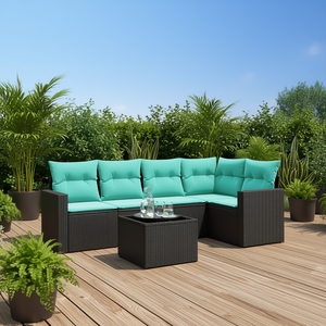ชุดโซฟาลานบ้านหวายโพลีสีดำ 6 ชิ้นพร้อมเบาะรองนั่ง เฟอร์นิเจอร์กลางแจ้งสำหรับ 6 คน ดีไซน์ร่วมสมัยทันสมัย - Product Image 2