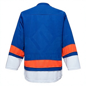 Maillot de hockey sur glace pour homme bleu, orange et blanc, manches longues, col en V, anti-humidité, coupe classique, vêtement de sport anti-UV, personnalisable sur le devant - Product Image 2