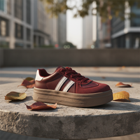 Chaussures rétro en PU rouge, semelle intermédiaire en caoutchouc, couleurs assorties, printemps automne, antidérapantes, à lacets