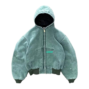 Felpe con Cappuccio Oversize in Denim per <span class=keywords><strong>Uomo</strong></span> con Logo Personalizzato, Felpe in Cotone con Zip e Lavaggio Acido, Abbigliamento Streetwear OEM - Product Image 3