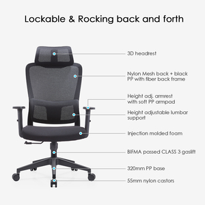 เก้าอี้สำนักงานตาข่ายพนักพิงสูงตามหลักสรีรศาสตร์สมัยใหม่ - เก้าอี้สำนักงานพร้อมพนักพิงหลังปรับระดับได้สูงเพื่อรองรับการนั่งเป็นเวลานาน - Product Image 6