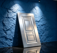 Revêtement de porte en PVC à pressage profond, panneau décoratif 3D gaufré pour entrée de villa ou maison de location, tôle d'acier laminée PVC