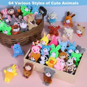 Fovths 64 Pieces Mini Plush Animals Toys Set Cute Small Stuffed Animal Keychain Jungle Animal Decor Goodie Bag Basket Fillers