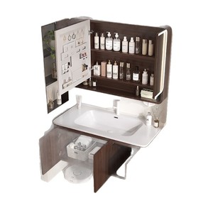 Medieval style walnut honeycomb bathroom cabinet combination bathroom ceramic integrated wash basin - Product Image 5