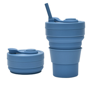 Custom 350ML Food-Grade Silicone Portable Folding <strong>Cup</strong> <strong>Collapsible</strong> Mug With Cover Straw Hot Drink <strong>Cup</strong> for Camping Travel Outdoors - Product Image 1