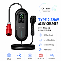 Hochleistungs 22kW Tragbares EV-Ladegerät Typ 2 32A Dreiphasig Schnelles AC Mobiles EVSE Elektroauto-Ladegerät für Gewerbliche und Flottennutzung