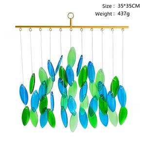 Offre Spéciale fait à la main extérieur jardin suspendu décoration vitrail feuille carillons éoliens verre Furin carillon éolien - Product Image 1