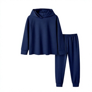 Ensemble de jogging unisexe bleu marine à capuche, manches longues, couleur unie, coupe décontractée, en coton, pour l'automne, pour adultes - Product Image 3