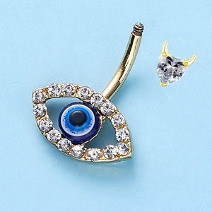 <span class=keywords><strong>Gaby</strong></span>, nuevo diseño, anillo de acero inoxidable para el vientre, corazón y ojos malvados, doble montaje, Piercing, ojos azules, joyería para el cuerpo para bodas - Product Image 6