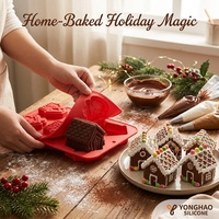 Moule à gâteau de Noël en silicone de qualité alimentaire à 6 cavités, forme maison en pain d'épices, facile à démouler, sans BPA, résistant à la chaleur, compatible four, forme 3D