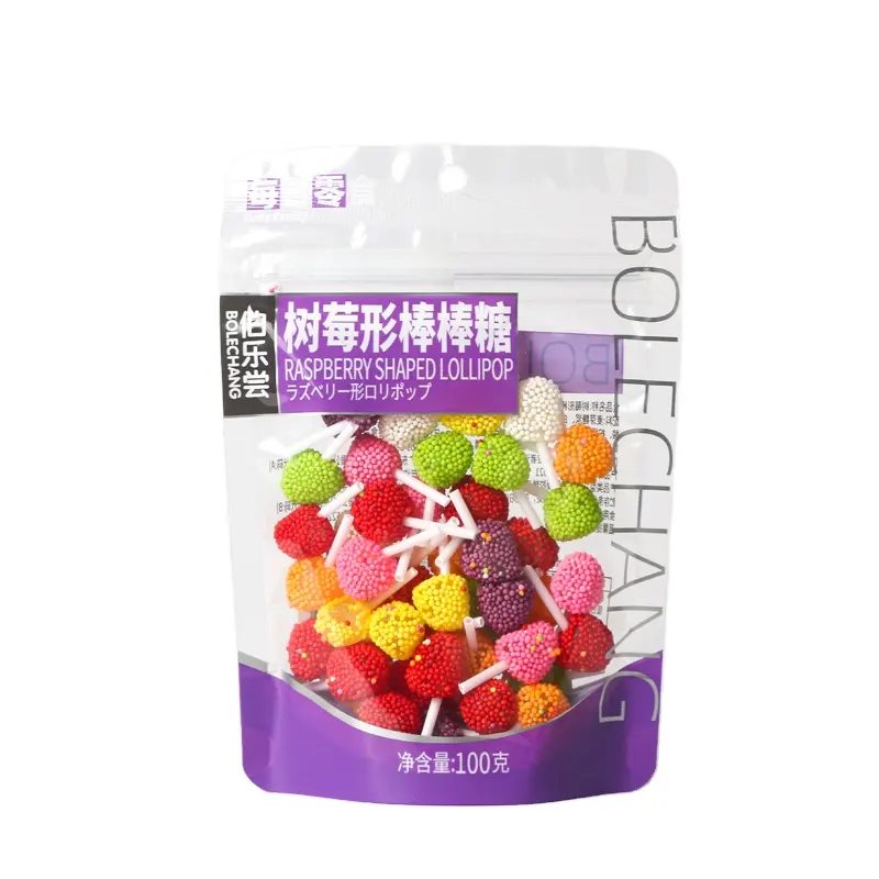 Bonbons de haute qualité en gros Sucette en forme de framboise Bonbons à saveur de fruits Collations pour enfants Bonbons durs aromatisés aux fruits