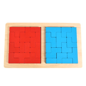 CE CPC Blocs de combat rouges et bleus en bois, jeu de logique spatiale <span class=keywords><strong>Tetris</strong></span> à empiler pour enfants - Product Image 5