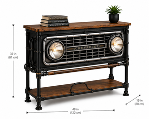 Rustic Antique Metal Frame <b>Console</b> <b>Table</b> with Wood Top for Living Room <b>Storage</b> Durable Portable Easy Assembly Home Furniture - Product Image 2