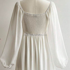 女性用カスタムVネックレースシフォンドレス長袖ハイウエストシアーマキシドレスレディース - Product Image 5