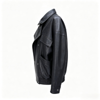 Blouson en cuir de moto ample et texturé en peau de mouton pour femme, avec revers multicouches, idéal pour la conduite automne