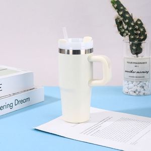 Mug de voyage isotherme 14oz en acier inoxydable à double paroi sous vide avec couvercle, paille et poignée antidérapante - Product Image 2