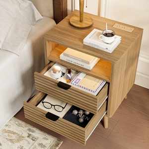 Modern Durable Vietnam OEM Manufactured Wood Nightstand with 2 <b>Drawers</b> for Bedroom and Living Room Furniture BEDSIDE TAB MD03 - Product Image 5