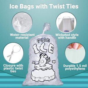 Bolsas de Plástico Desechables Impresas para Enfriamiento Wicket Ice Bags 12x20 1.5 Mil Pure Ice - Product Image 4