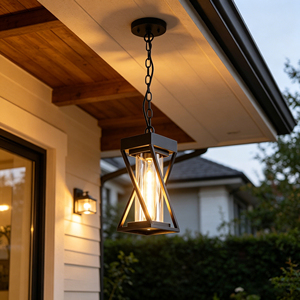 Lanterne de Jardin Suspendue Minimaliste Industrielle Étanche pour Extérieur, Noir Mat, pour Porte d'Entrée, Passage, Porche - Product Image 5