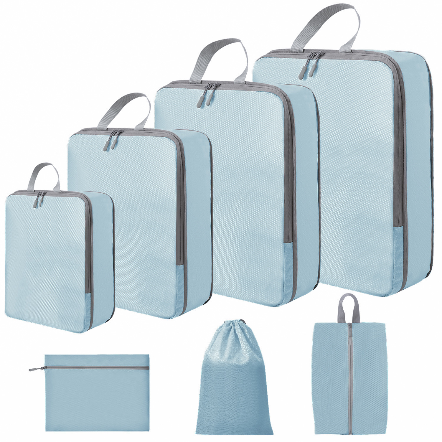 Conjunto azul de 7 piezas.