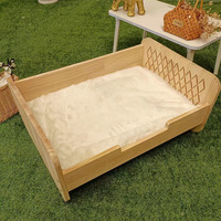 Tempat Tidur Hewan Peliharaan Kayu Solid, Sofa Kasur Anjing & Kucing, Kandang Anjing, Rumah Kucing, Tempat Tidur Hewan Peliharaan Persegi Panjang untuk Dalam Ruangan