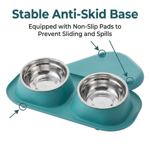 Bol double pour animaux de compagnie en acier inoxydable avec base antidérapante, nourrisseur pour chat et chien en métal SUS304, facile à nettoyer, bol double pour animaux de compagnie en acier inoxydable - Product Image 4