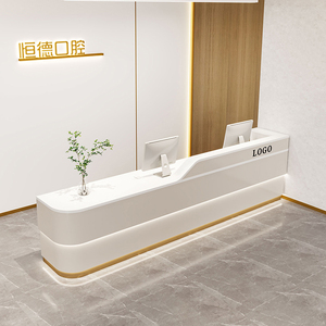 Wood Veneer Reception Desk Metal Mesh Panel Modern Industrial Design <strong>Bar</strong> Cafe Restaurant Front Counter - Product Image 2