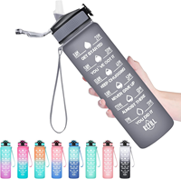 Bouteille d'eau en plastique de haute qualité, personnalisée, pour le sport, la course à pied, la motivation, les voyages, 32 oz (1000 ml), sans BPA, avec paille en silicone