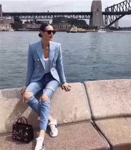 <span class=keywords><strong>Giacca</strong></span> da donna Slim Fit con bottoni modello scuro blu chiaro - Product Image 4