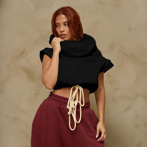 C1431 Nuova <span class=keywords><strong>Felpa</strong></span> Invernale Casual con Ampio Collo <span class=keywords><strong>Senza</strong></span> <span class=keywords><strong>Maniche</strong></span> con <span class=keywords><strong>Cappuccio</strong></span> e Coulisse alla Moda - Product Image 5