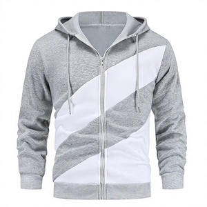 <b>Men's</b> Gray <b>White</b> Hooded Zipper Fleece Racer <b>Jacket</b> Breathable Smart Casual Winter Wear Slim Fit Regular Length Polyester Cotton - Product Image 2