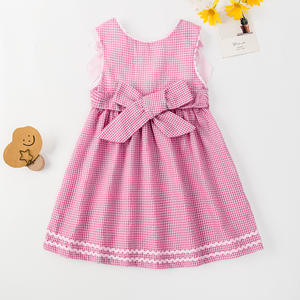 Vestito scozzese per ragazze vestito rosa per <span class=keywords><strong>bambini</strong></span> piccoli senza maniche vestito da principessa per bambina in cotone EMB con applicazioni di fragole - Product Image 6