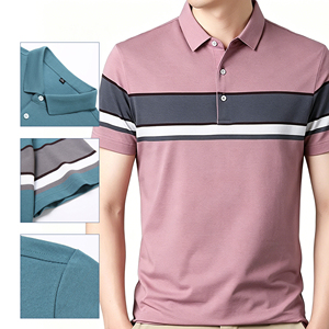 Proveedor de Camisetas Polo de Alta Calidad, Logotipo Bordado, Poliéster Transpirable, <span class=keywords><strong>Manga</strong></span> <span class=keywords><strong>Corta</strong></span>, Camiseta Polo a Rayas Estilo <span class=keywords><strong>Boss</strong></span> para Hombre - Product Image 3