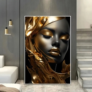 Abstract nero africano donna tela arte stampa moderna decorazione da parete grande elegante oro Splash pittura per soggiorno - Product Image 1