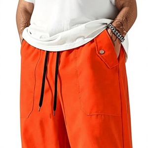 Men's Orange Cargo Jogger Pants Elastic Waist Drawstring Multiple Pockets Casual Style Breathable Midweight Fabric Summer Wear - Product Image 4