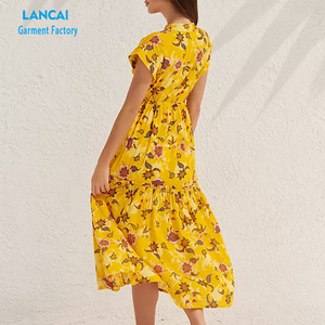 Vestido largo informal con estampado floral de rayón de media manga personalizado de alta calidad - Product Image 2