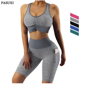 Grosir OEM Set Pakaian Olahraga Mulus Wanita Legging Olahraga Dua Potong Pakaian Fitness Yoga Set Pakaian Olahraga Ukuran Plus