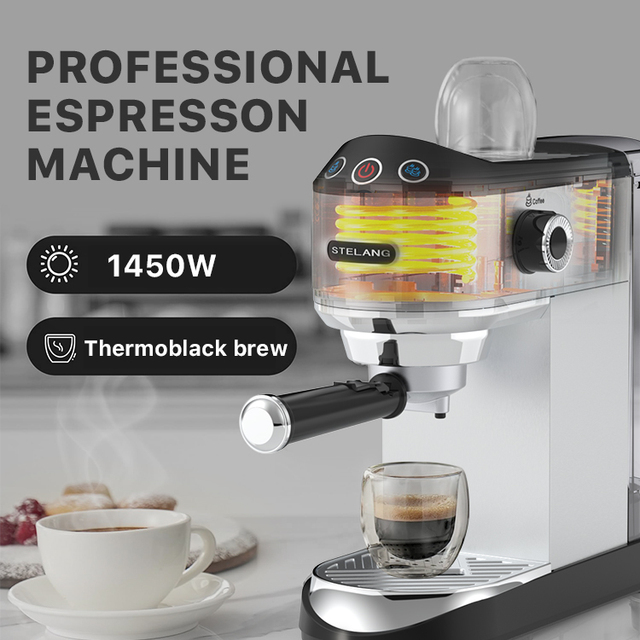 Italian 15bar Stainless Steel Espresso Coffee Maker with Milk Frother